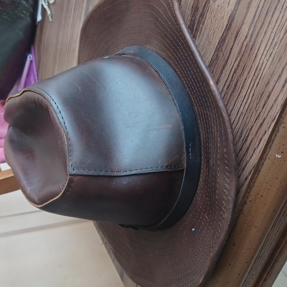 Henschel Hat Co Leather fedora hat, sz L, Indiana Jones Style - Picture 3 of 8